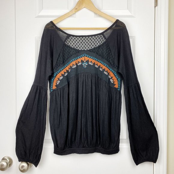 Woolrich, NWOT, Womens Blouse Black Long Sleeve Embroider, Medium - Picture 2 of 5